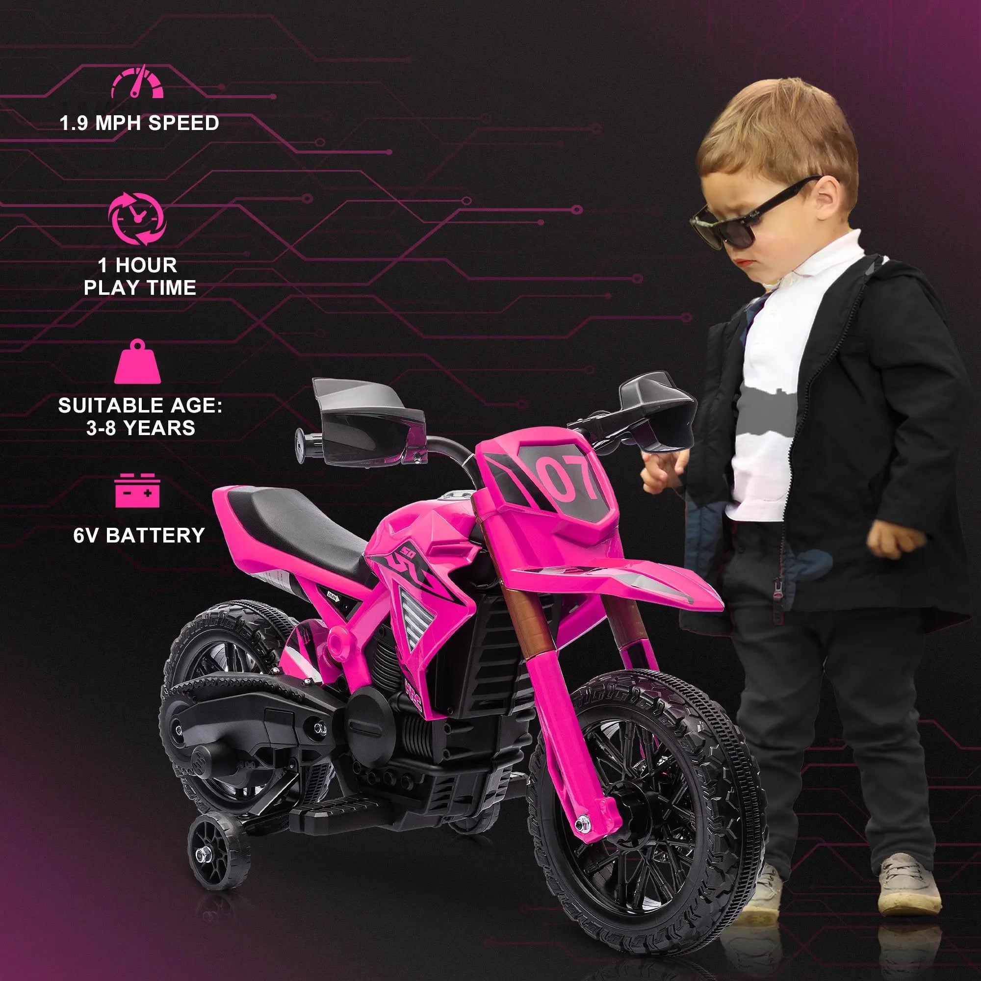 6V Kids Motorcycle with Training Wheels
