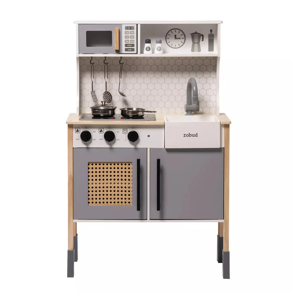 ROBOTIME DIY Pretend Play Kitchen Cooking Toy Set Gift For Boys And Girls Gray