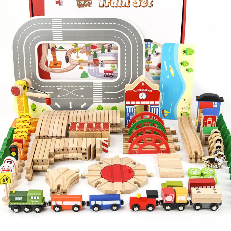 120 Pieces Of Wooden Track Toy Train For Children