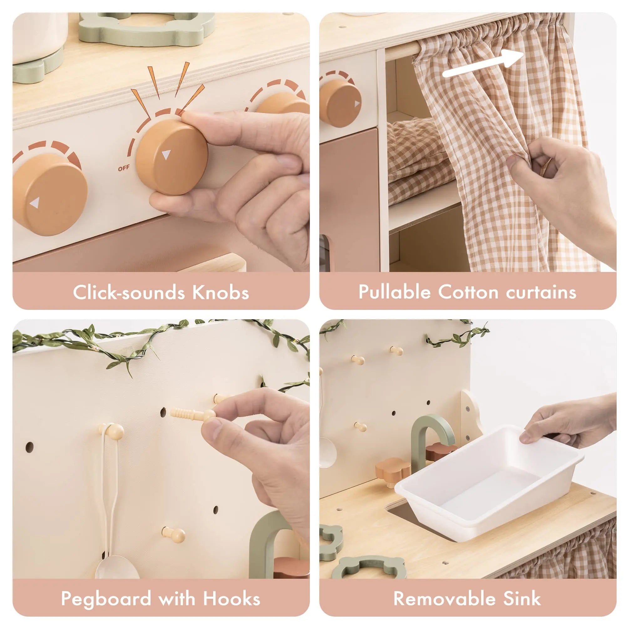 Robud Kids Play Kitchen Set Rustic Wooden Pretend Play Kitchen For Toddlers 3