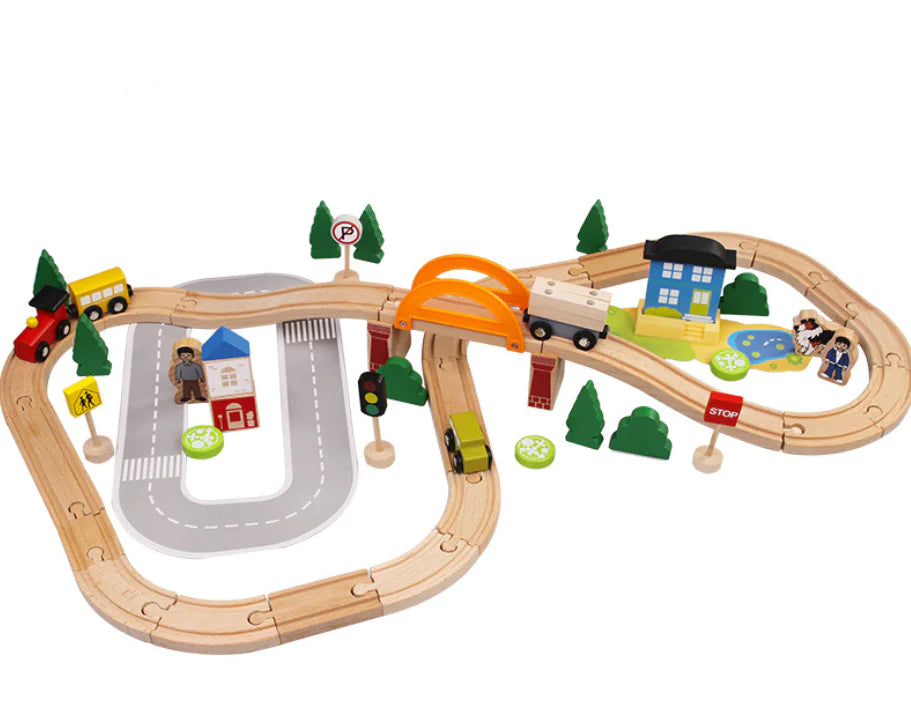 78-Piece Wooden Train Track Toy Set for Kids