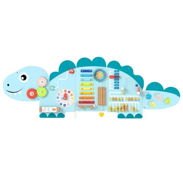 11-in-1 Dinosaur Activity Wall Busy Board Panels-- Wooden Sensory Toy-Blue