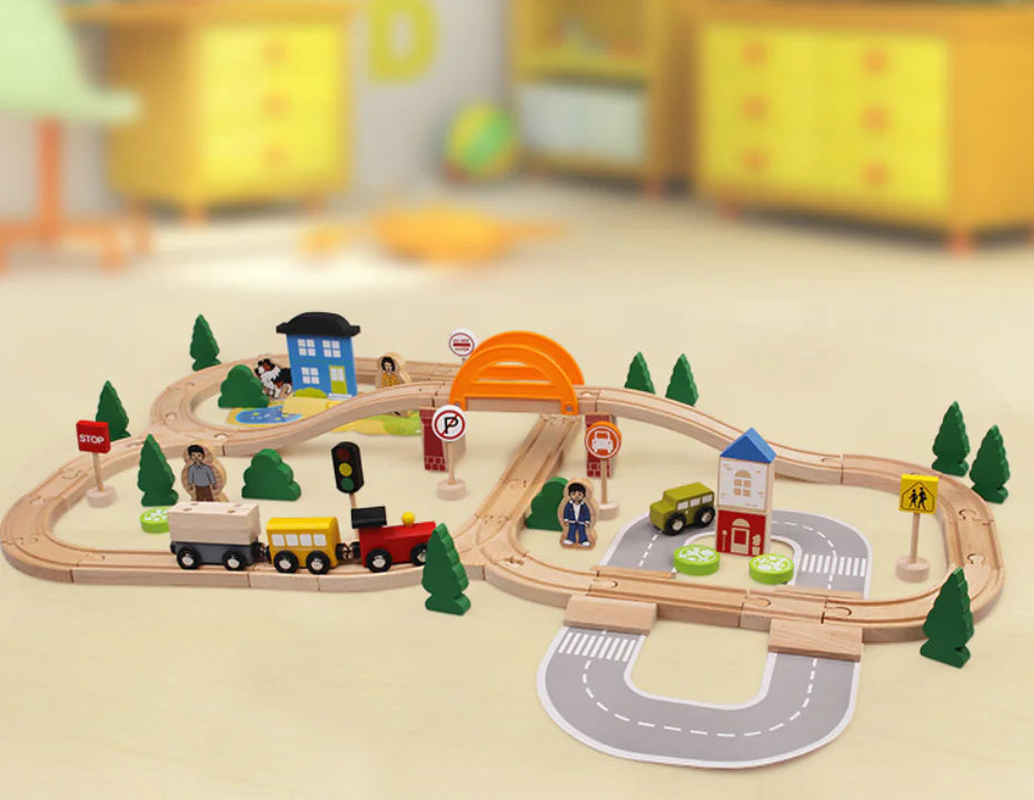 78-Piece Wooden Train Track Toy Set for Kids