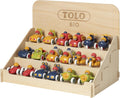 Drewniany ekspozytor+20 pojazdów Baby mix TOLO Bio