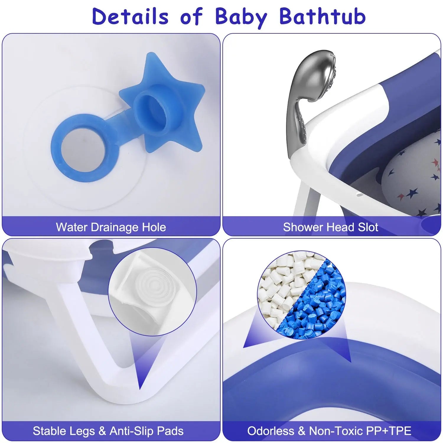 1Pc Baby Bath Tub With Thermometer Collapsible Travel Friendly 0 To 24Months Baby Bathtub With Drain Hole For Newborn Infant Toddler Odorless Toxic Free Foldable Bathtub