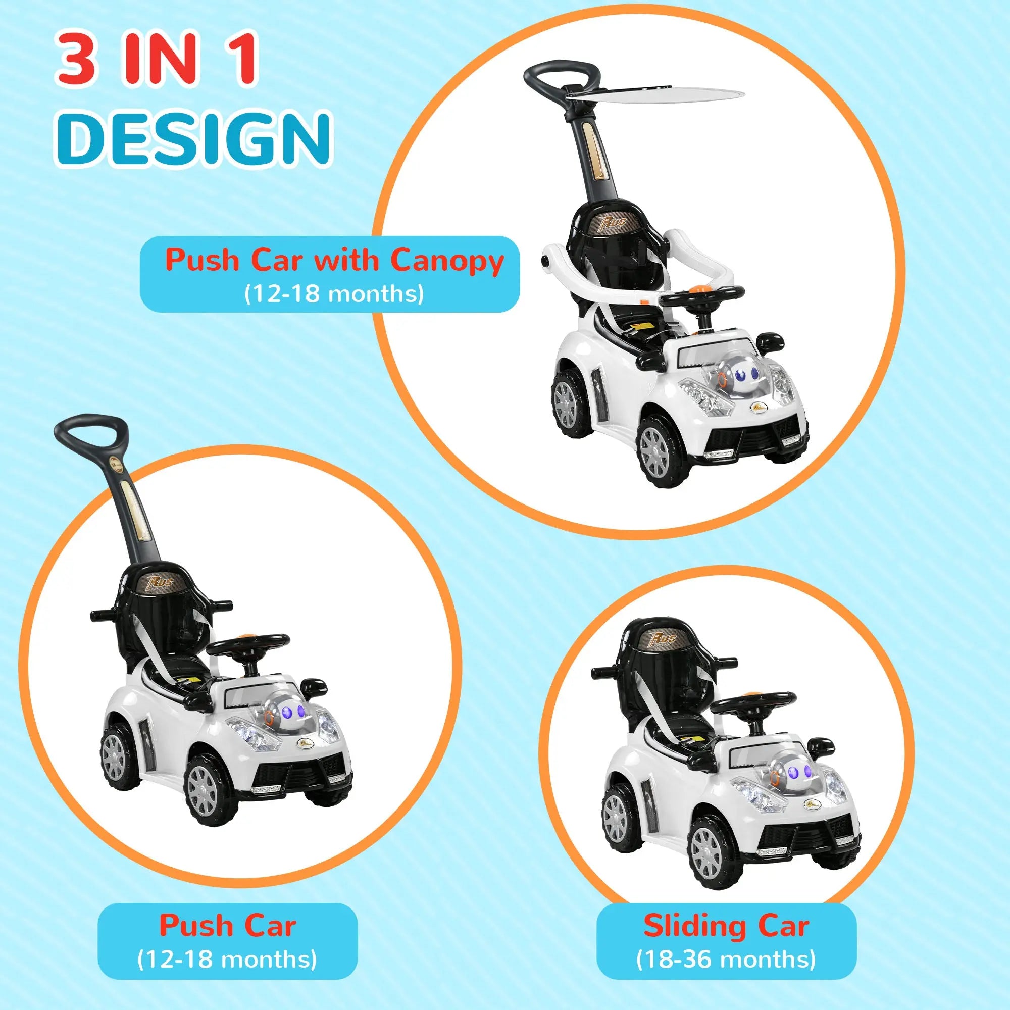 1 Push Car Sliding Car with Removable Handle