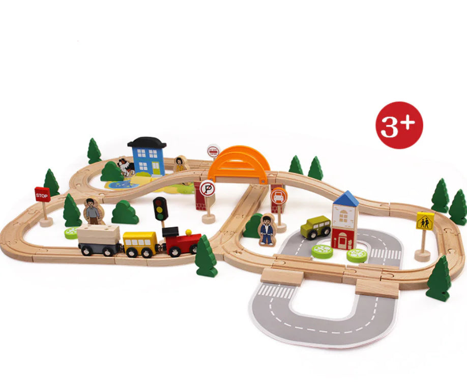 78-Piece Wooden Train Track Toy Set for Kids