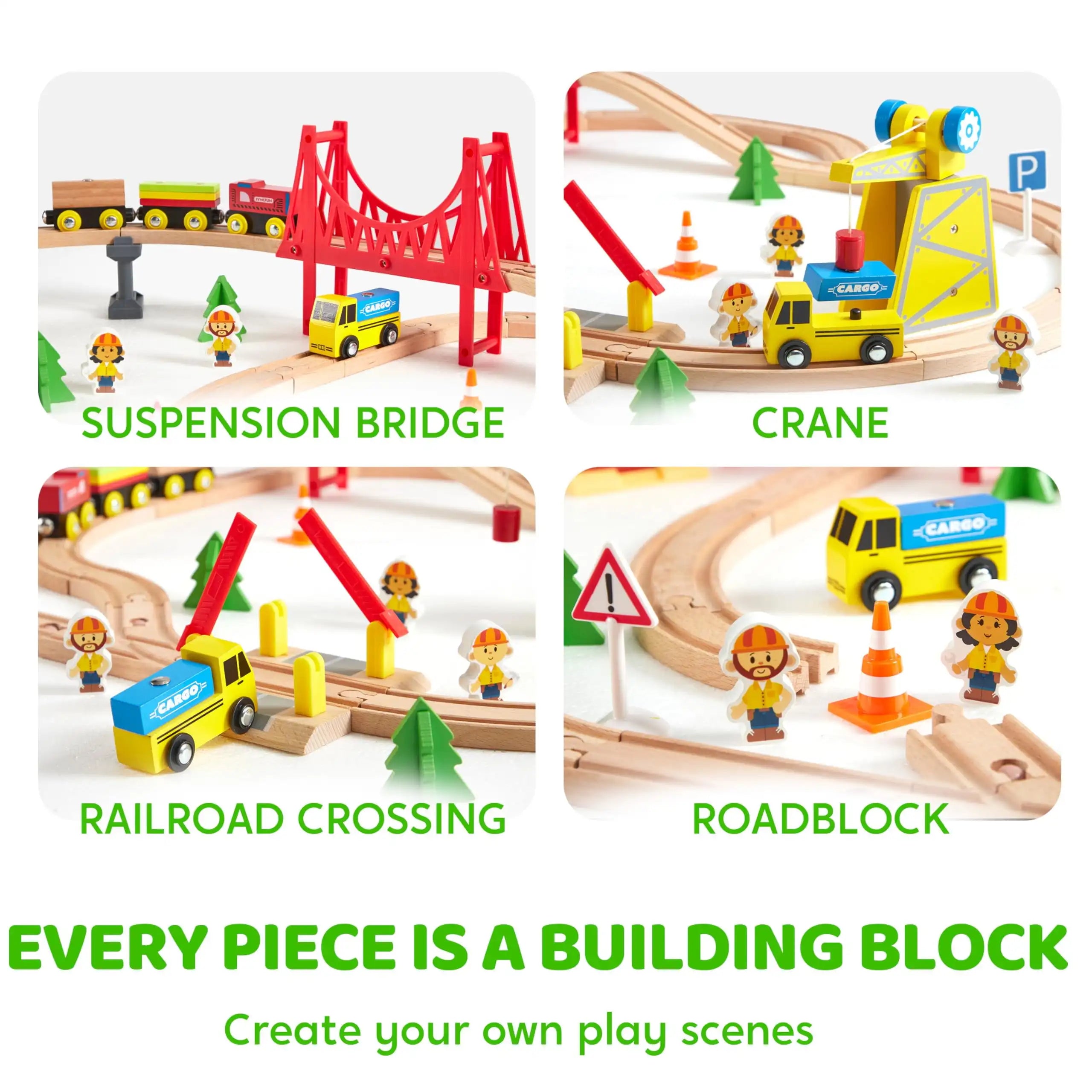60 Pcs Kids Train Toys Wooden Tracks & 6 Magnetic Trains Expandable Train Set for Toddlers Birthday Christmas Gifts