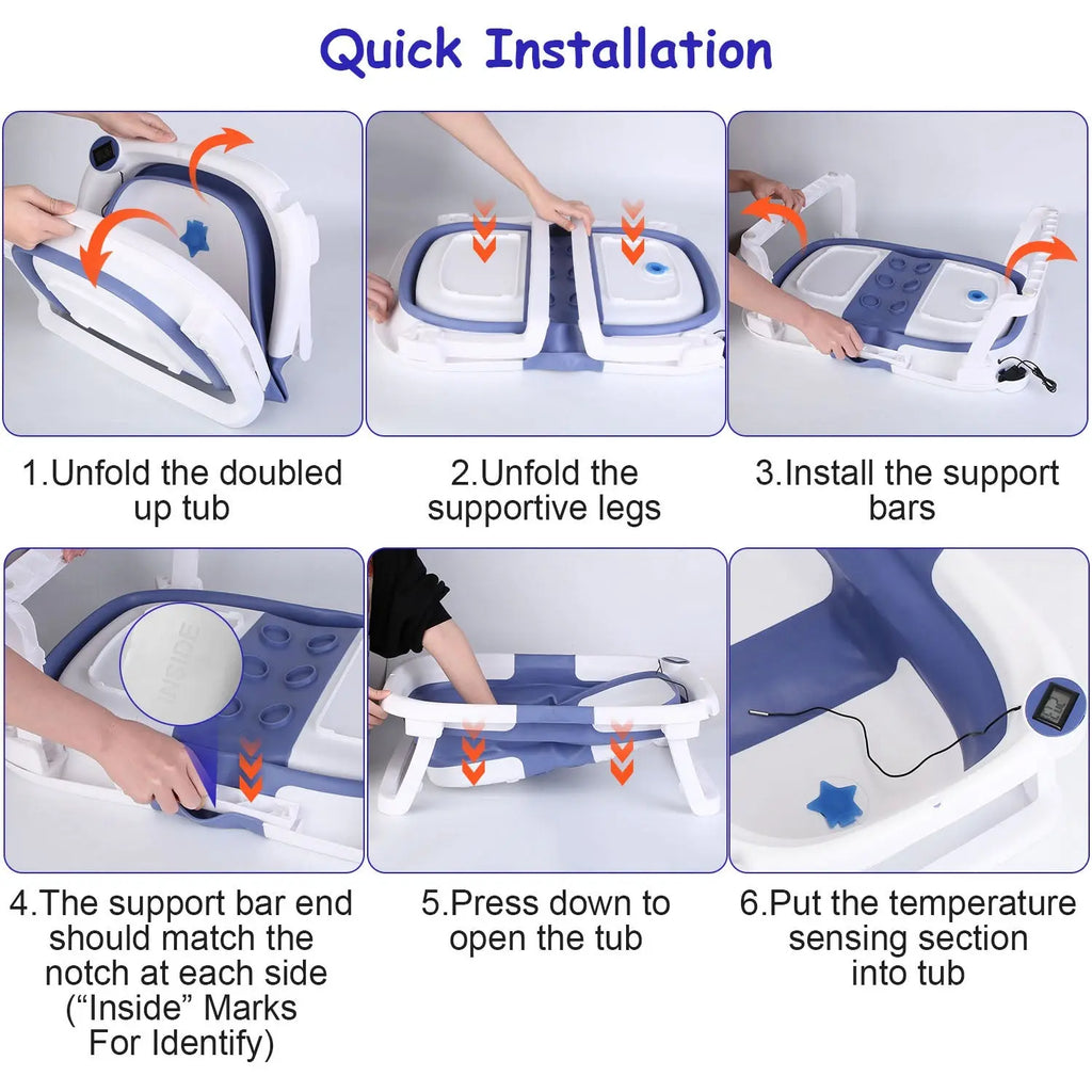 1Pc Baby Bath Tub With Thermometer Collapsible Travel Friendly 0 To 24Months Baby Bathtub With Drain Hole For Newborn Infant Toddler Odorless Toxic Free Foldable Bathtub