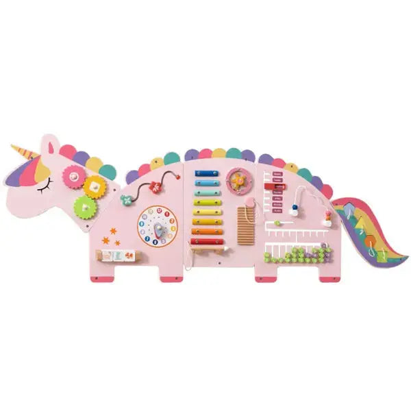 11-in-1 Dinosaur Activity Wall Busy Board Panels-- Wooden Sensory Toy-Pink
