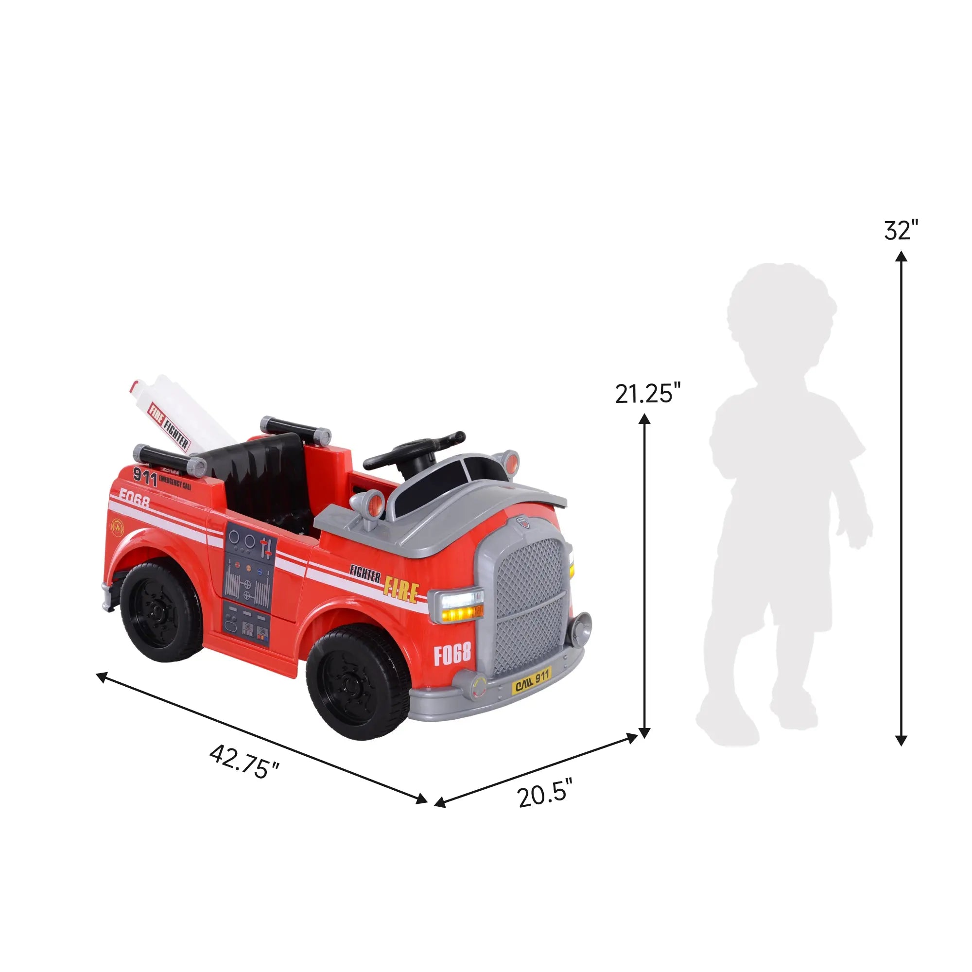 6V Electric Ride-On Fire Truck Vehicle for Kids with Remote Control Music Lights and Ladder