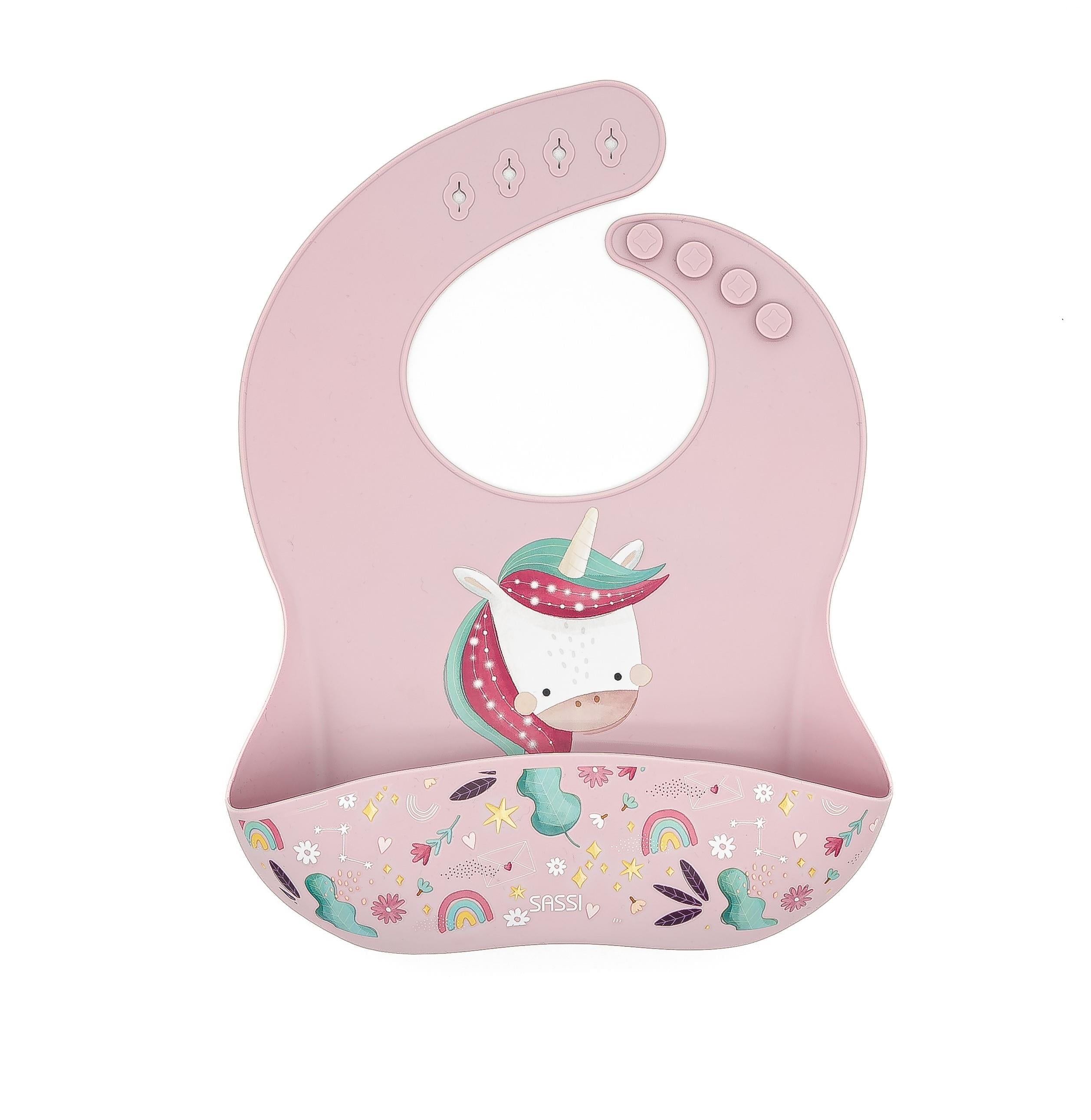 Śliniak silikonowy z kieszonką Jednorożec SASSI - SMYKI - SENSORYKI