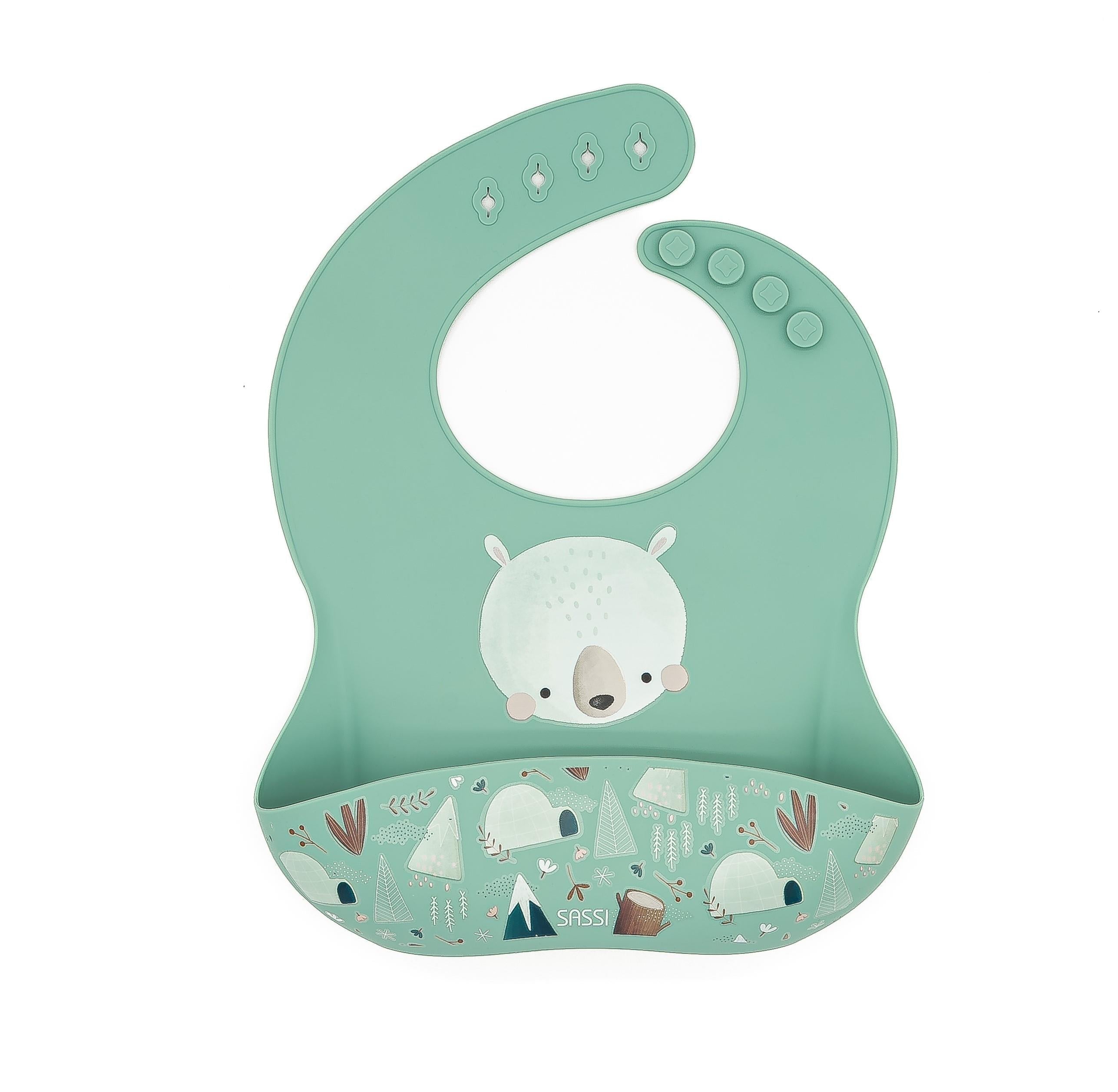 Śliniak silikonowy z kieszonką Miś SASSI - SMYKI - SENSORYKI