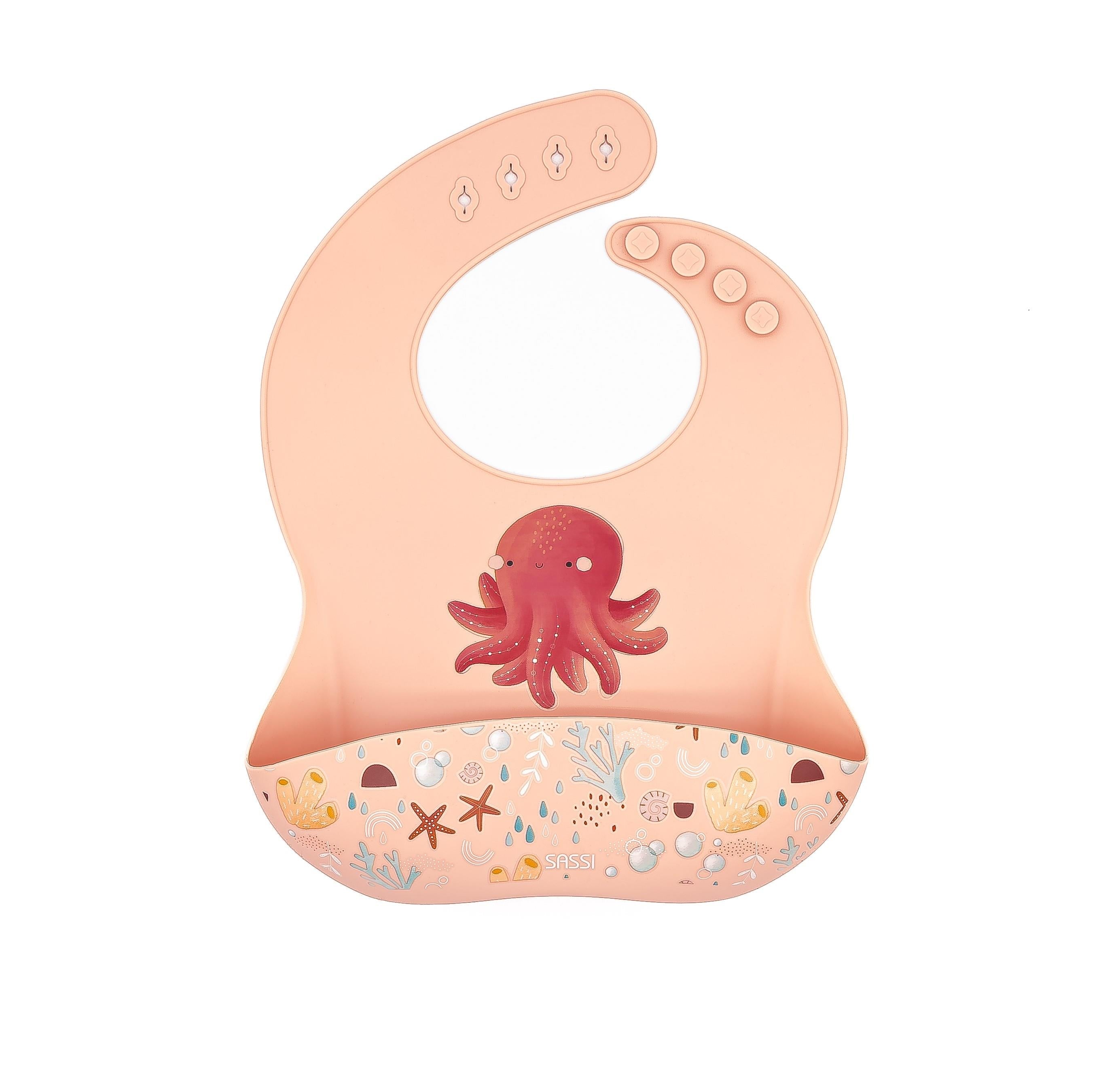 Śliniak silikonowy z kieszonką Ośmiornica SASSI - SMYKI - SENSORYKI