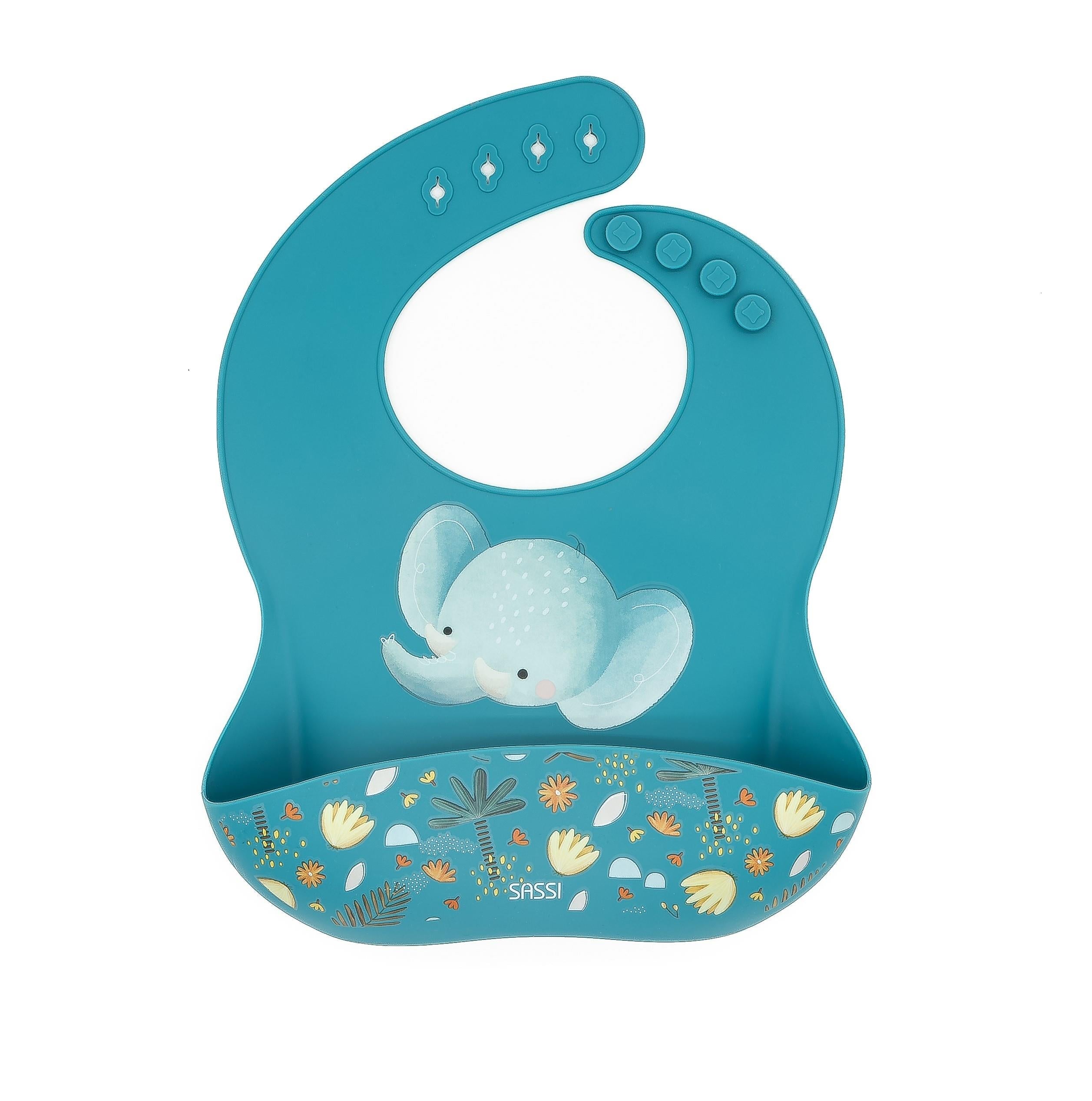 Śliniak silikonowy z kieszonką Słonik SASSI - SMYKI - SENSORYKI